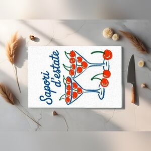 White Cutting Board with Cherry Design